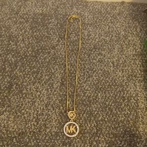 MK rhinestone and gold tone chain women's necklace